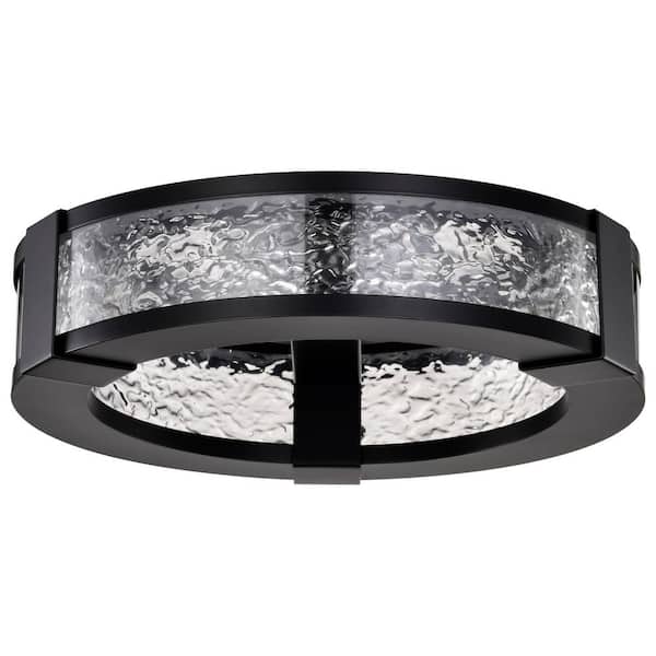 Darrow 13.75 in. 100-Watt Transitional Matte Black Integrated LED Flush Mount with Textured Acrylic Shade