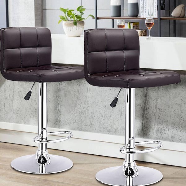 Modern 34.5 in.Coffee Square PU Leather Adjustable Swivel Bar Stools (Set of 2)