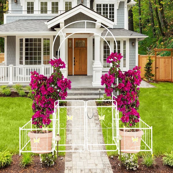 79.5 in. W x 86.6 in. H Outdoor Metal Garden Rose Arch Trellis, Climbing Plant Support Rose Arch, White