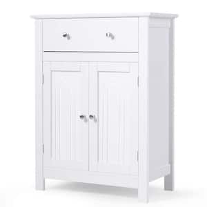 23.5 in. W x 12 in. D x 31.5 in. H Double Door Bathroom Linen Cabinet Floor Storage Cabinet in White with Large Drawer
