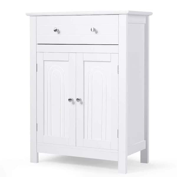Bunpeony 23.5 in. W x 12 in. D x 31.5 in. H Double Door Bathroom Linen Cabinet Floor Storage Cabinet in White with Large Drawer