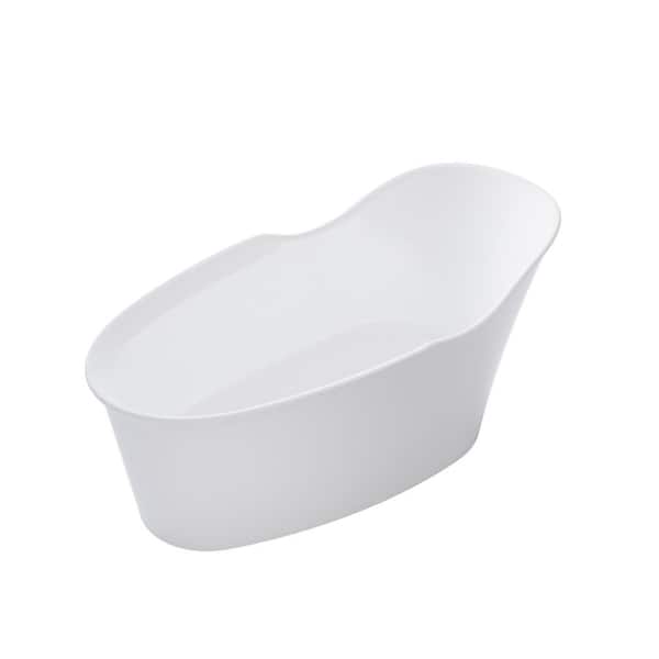 66 in. x 34 in. Acrylic Flat Bottom Freestand Soaking Bathtub with Drain in Glossy White