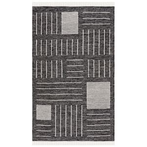 Kilim Black/Ivory 5 ft. x 8 ft. Striped Geometric Solid Color Area Rug