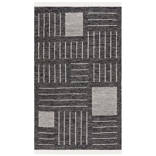 SAFAVIEH Kilim Black/Ivory 8 ft. x 10 ft. Striped Geometric Solid Color Area Rug
