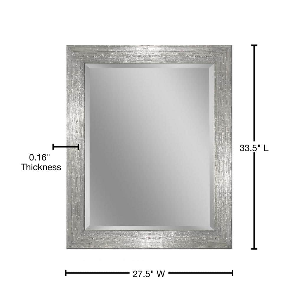 Elegant Chrome and White Textured Rectangular Beveled Wall Mirror - 27.5" x 33.5"