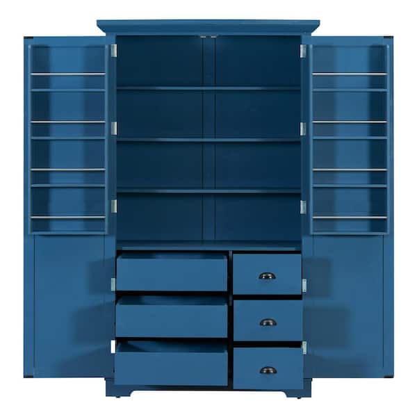 Polibi Blue Wood 42 in. x 72 in. Pantry Cabinet with Door Shelves