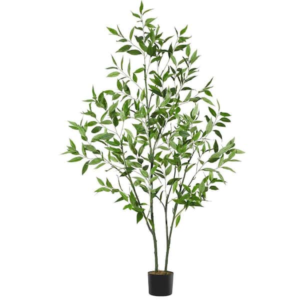 5 ft. Artificial Eucalyptus Tree in Pot, Realistic Olive Tree with Slender Leaves and Natural Branch for Indoor