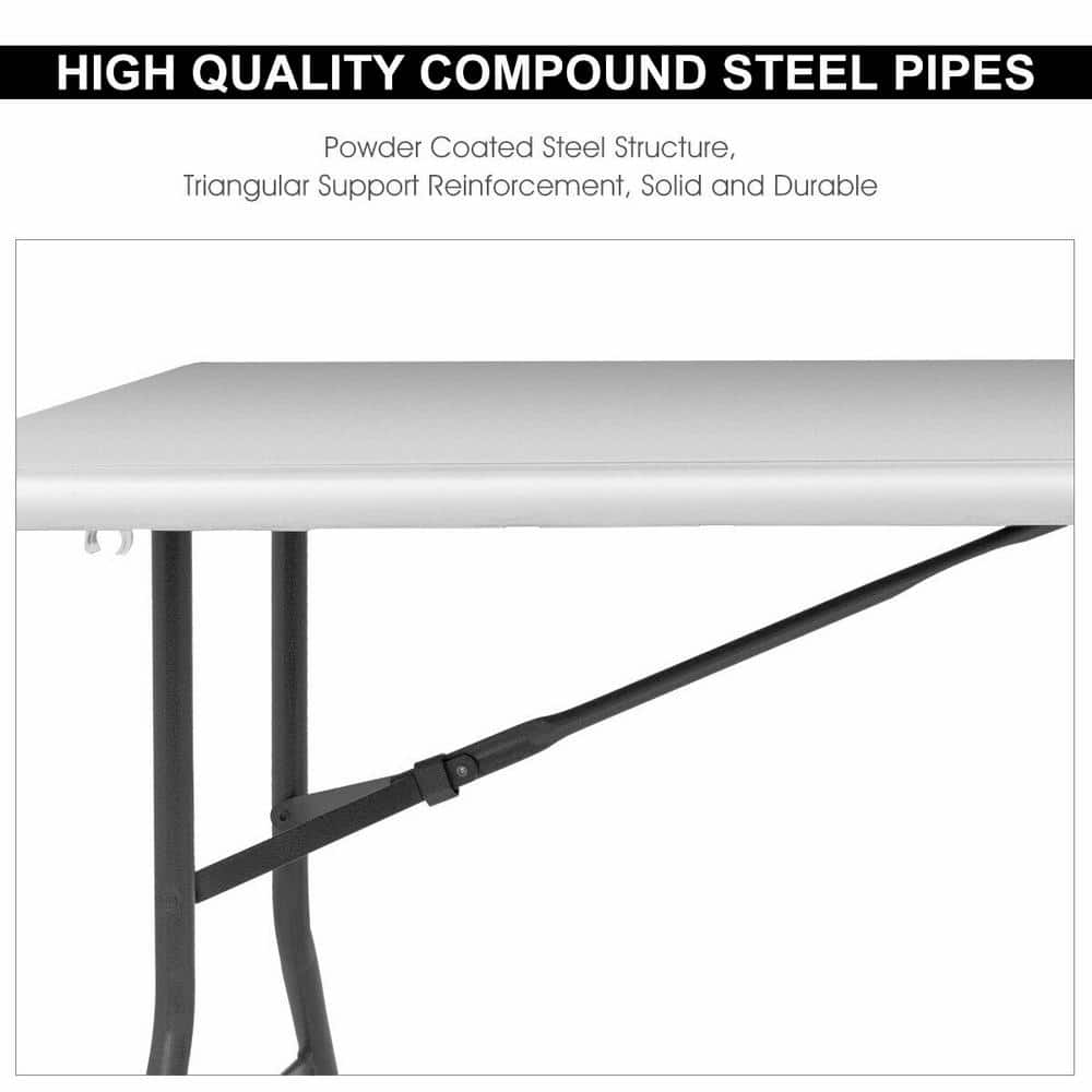 6-Foot White HDPE Folding Picnic Table with Steel Frame
