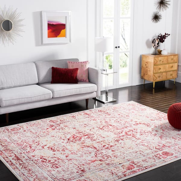 Brentwood Ivory/Red 8 ft. x 10 ft. Distressed Border Medallion Area Rug