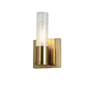Tube 1 Light Aged Brass Wall Sconce with Clear Glass Shade