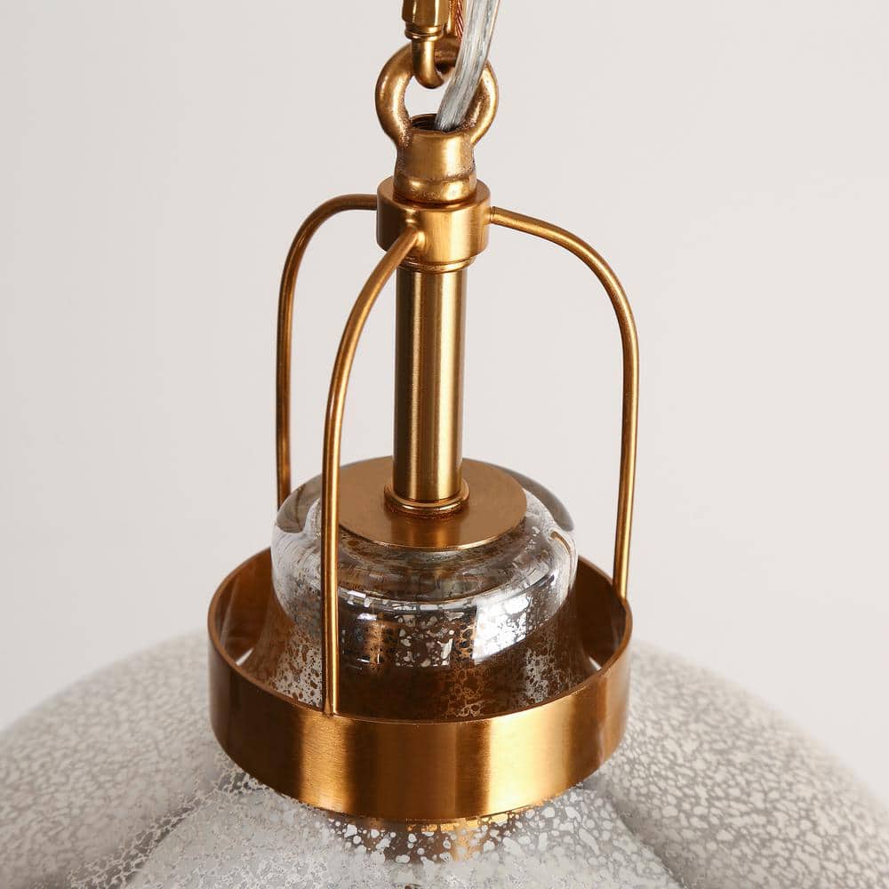 Swarajism Polished Brass and Mottled Glass Pendant Light