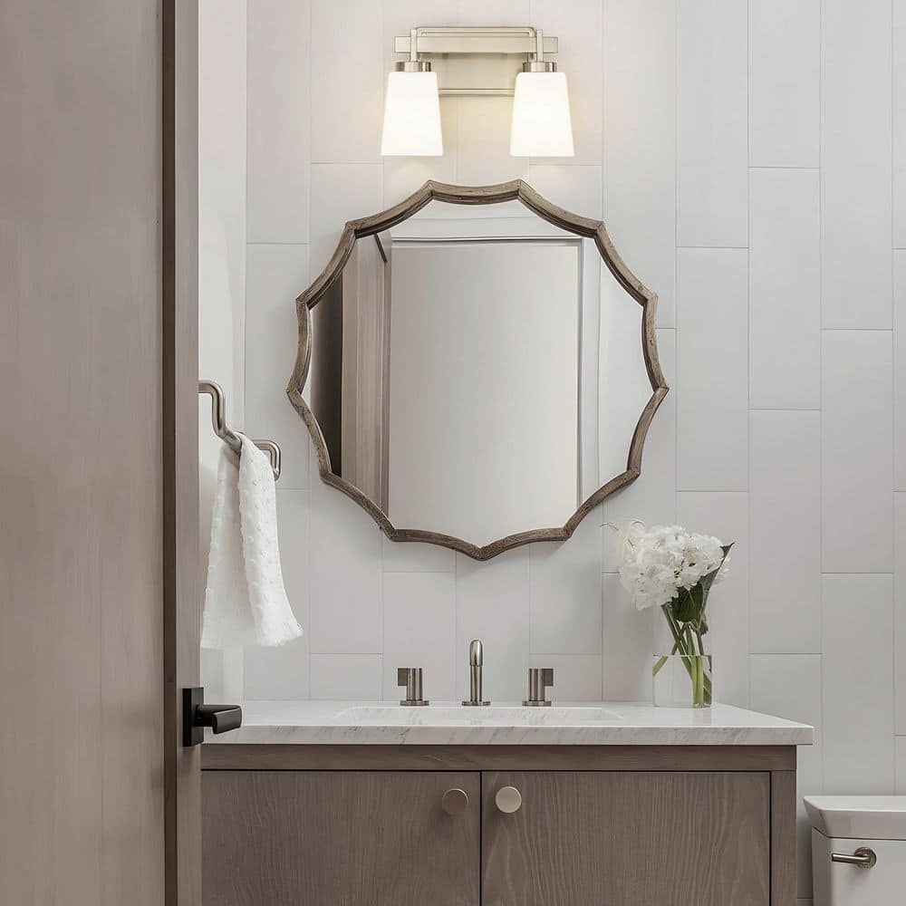 11 in. 2 Light Brushed Nickel Bathroom Vanity Light with Frosted Glass Shades Classic Wall Sconce for Damp Location price history on PriceWatchPro