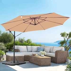 12 ft. Steel Cantilever Offset Patio Umbrella in Beige with Crank Lift and Base
