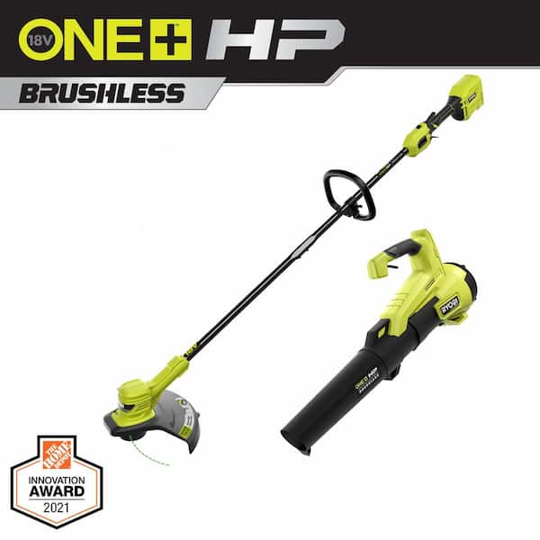 RYOBI ONE+ HP 18V Brushless 13 in. Cordless Battery String Trimmer and 110 MPH 350 CFM Leaf Blower (Tool Only)