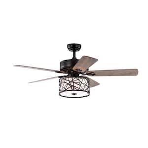 52 in. Indoor Matte Black Ceiling Fan with 3-E26 Bulb Holder and Remote Control for Living Room and Bedroom