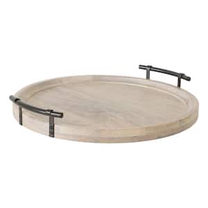 Bruillet Natural Brown Round Wood 19 in. Decorative Tray