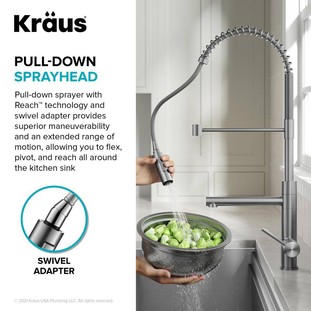 Brushed Brass Commercial Style Pull-Down Kitchen Faucet with Pot Filler
