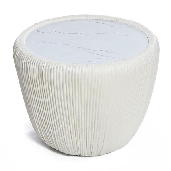 LuxenHome 15.8 in. H White Round Side Table