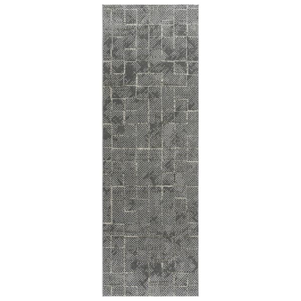 Trevi Zalo Dark Gray 2 ft. x 6 ft. Abstract High-Low Indoor Runner Rug