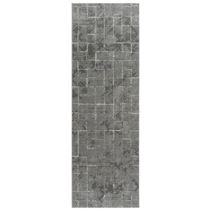 Trevi Zalo Dark Gray 3 ft. x 8 ft. Abstract High-Low Indoor Runner Rug