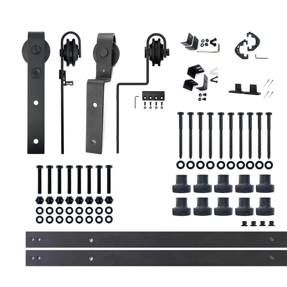 11 ft./132 in. Black Rustic Single Track Bypass Sliding Barn Door Track and Hardware Kit for Double Doors price history on PriceWatchPro