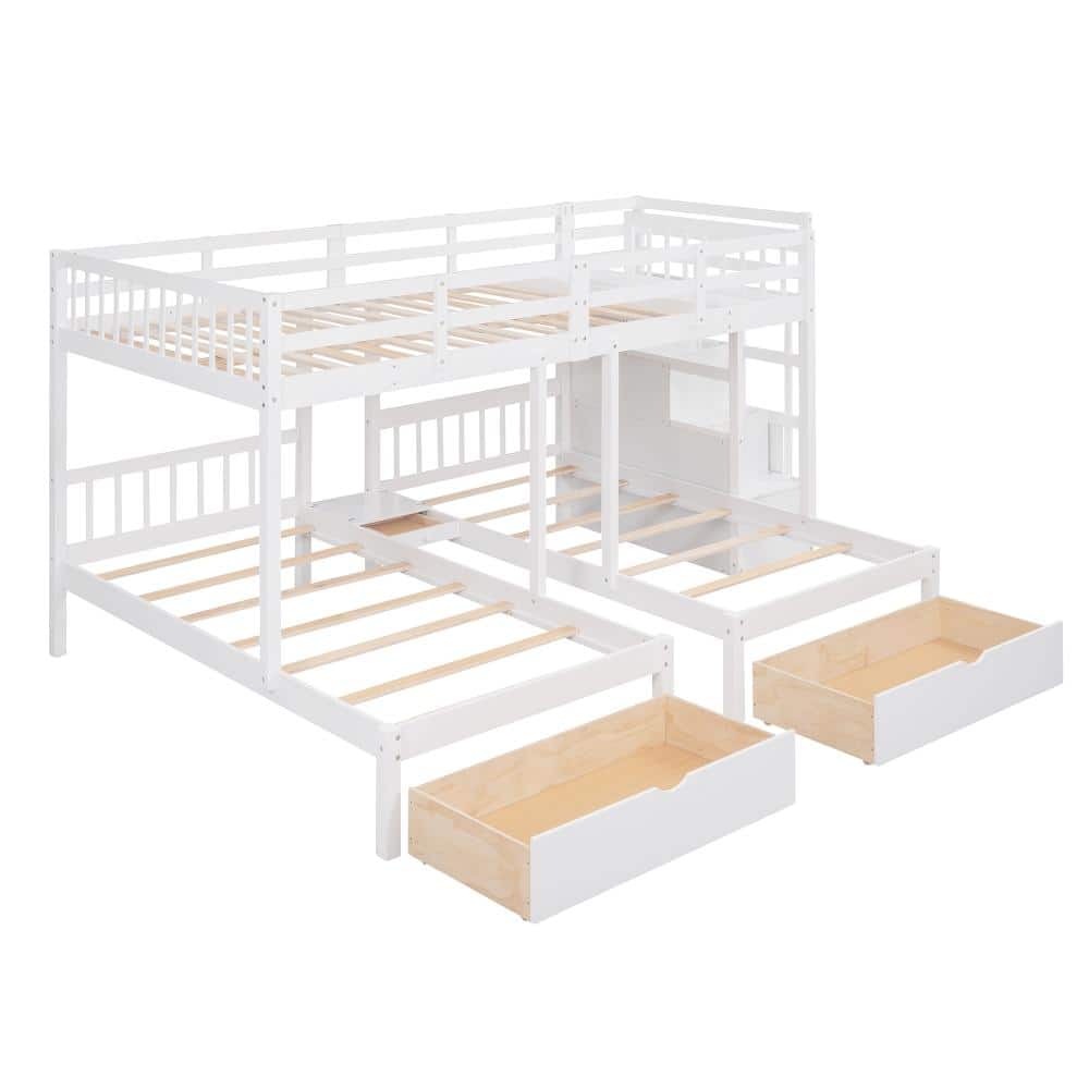 White Full Over Twin & Twin Bunk Bed with Drawers, Staircase and Guardrails durable construction price history on PriceWatchPro