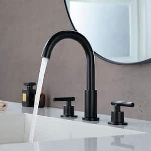 Ana 8 in. Widespread 2-Handle High-Arc Bathroom Faucet with Drain Kit Included in Matte Black