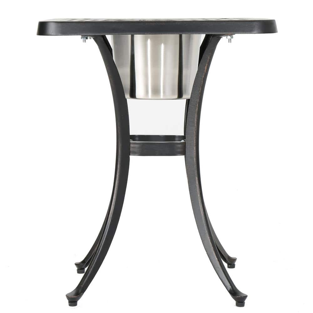 Ava Black Copper Cast Aluminum Outdoor Bistro Table with Ice Bucket