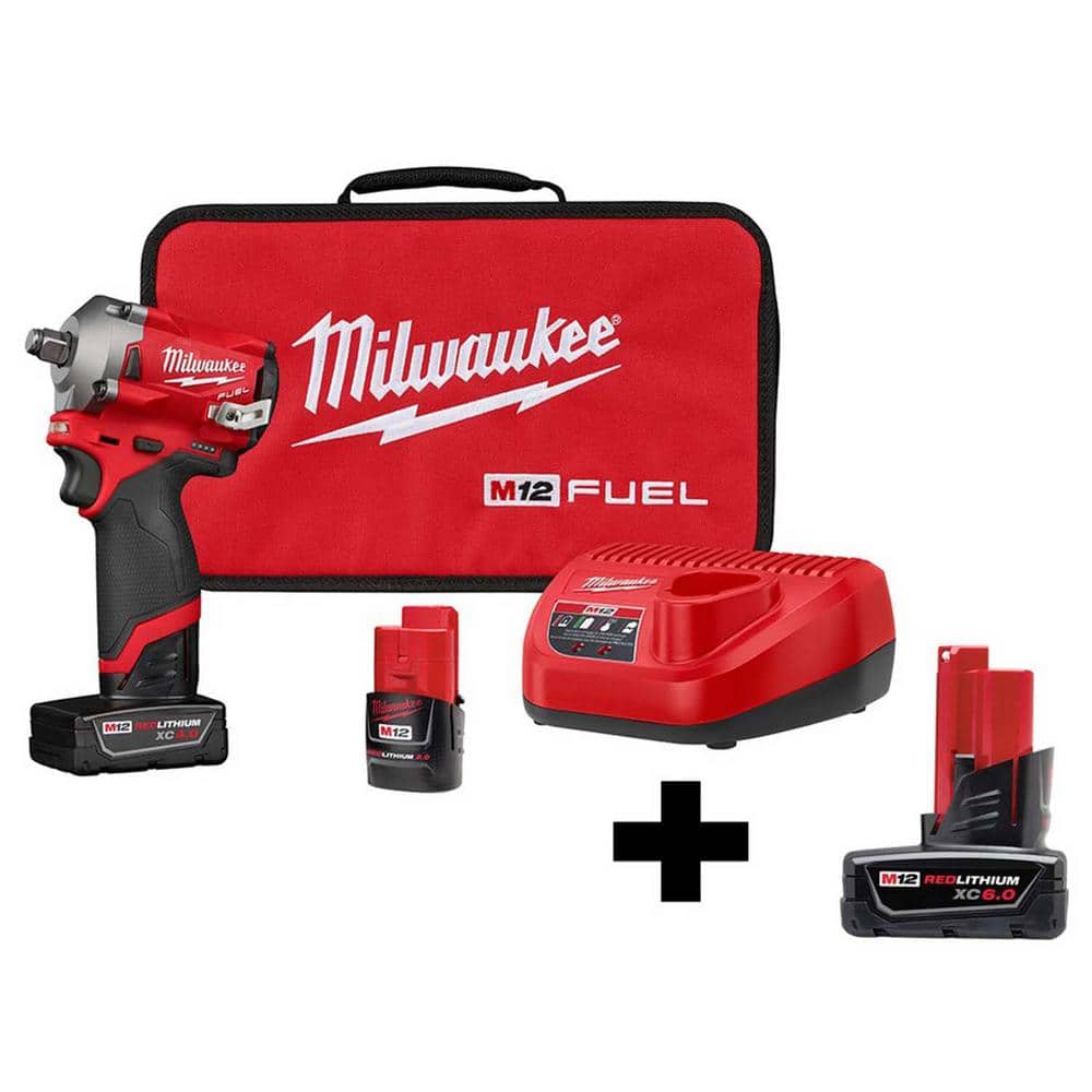Milwaukee M12 FUEL 12V Lithium-Ion Brushless Cordless Stubby 1/2 in. Impact Wrench Kit with 6.0Ah Battery -  2555-22-48-1
