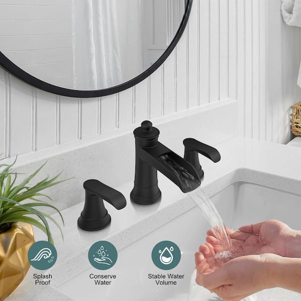 8 in. Waterfall Widespread 2-Handle Bathroom Faucet With Pop-up Drain Assembly in Oil Rubbed Bronze