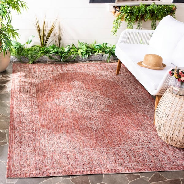 Courtyard Rust/Ivory 2 ft. x 4 ft. Border Medallion Indoor/Outdoor Area Rug