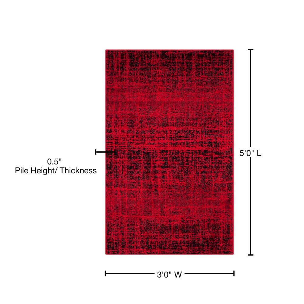 Red and Black Synthetic Rectangular Area Rug