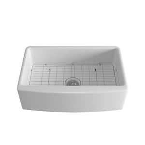 Keen White Ceramic 32.52 in. Single Bowl Farmhouse Apron Workstation Kitchen Sink