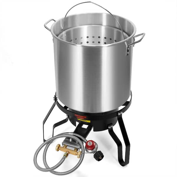 30 Quart Turkey Deep Fryer Aluminum Pot Boiling Seafood Cajun Propane Gas  Stove Burner Stand Injector Thermometer 