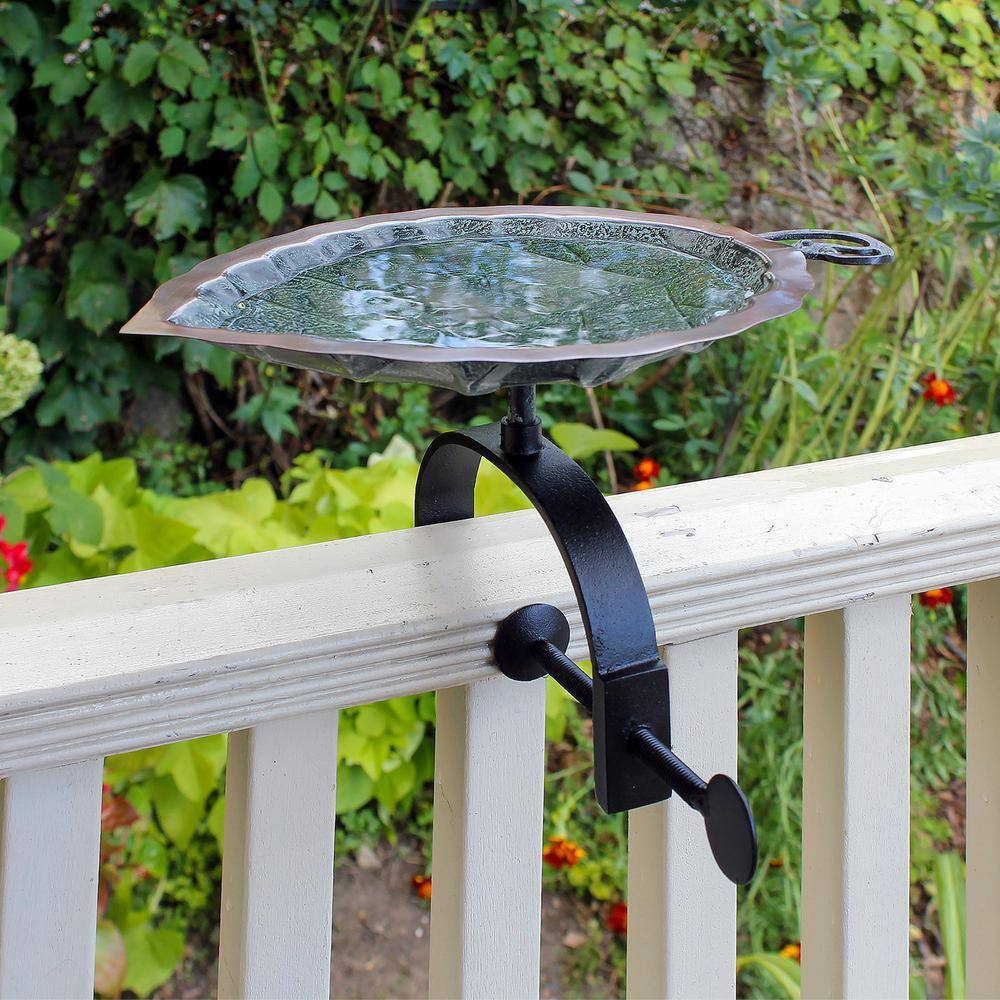 Aspen Leaf Verdigris Metal Birdbath with Rail Bracket