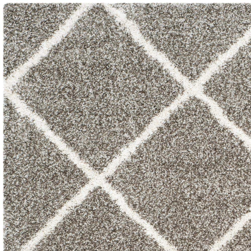Grey and Ivory Diamond Shag Synthetic 10' x 14' Area Rug