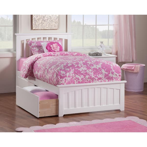 AFI Mission White Twin XL Solid Wood Storage Platform Bed with Matching Foot Board with 2 Bed Drawers