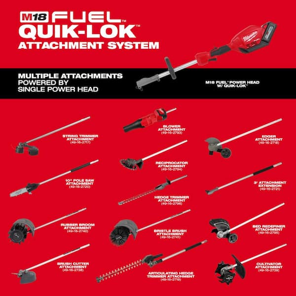 M18 FUEL QUIK-LOK 10 in. Pole Saw Attachment and M18 FUEL QUIK-LOK Rubber Broom Attachment (2-Tool)