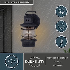 Hyannis 1 Light Black Coastal Lantern Cylinder Outdoor Wall Lantern Clear Glass