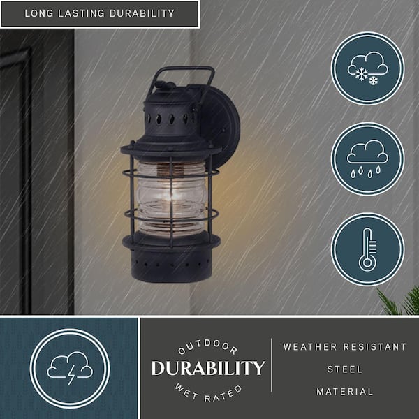 Hyannis 1 Light Black Coastal Lantern Cylinder Outdoor Wall Lantern Clear Glass