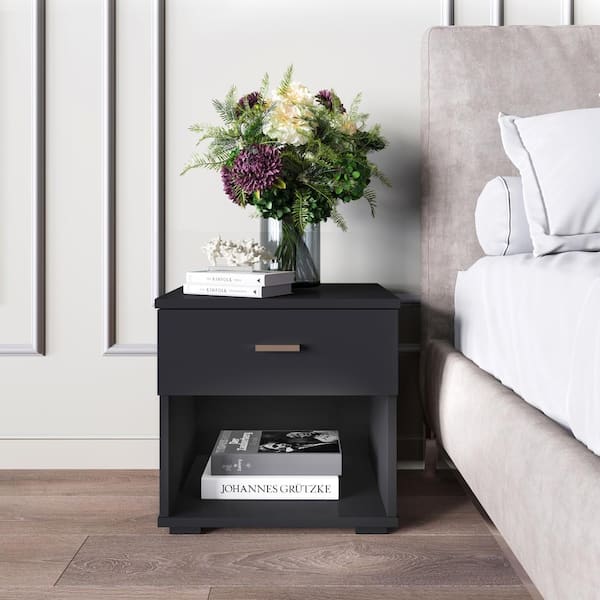 Boyd Sleep Novara Single Drawer Easy-Glide Classic Black Nightstand ...