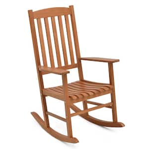 Patio Wood Outdoor Rocking Chair 400 lbs. Weight Capacity Eucalyptus Wood Porch Rocker High Back