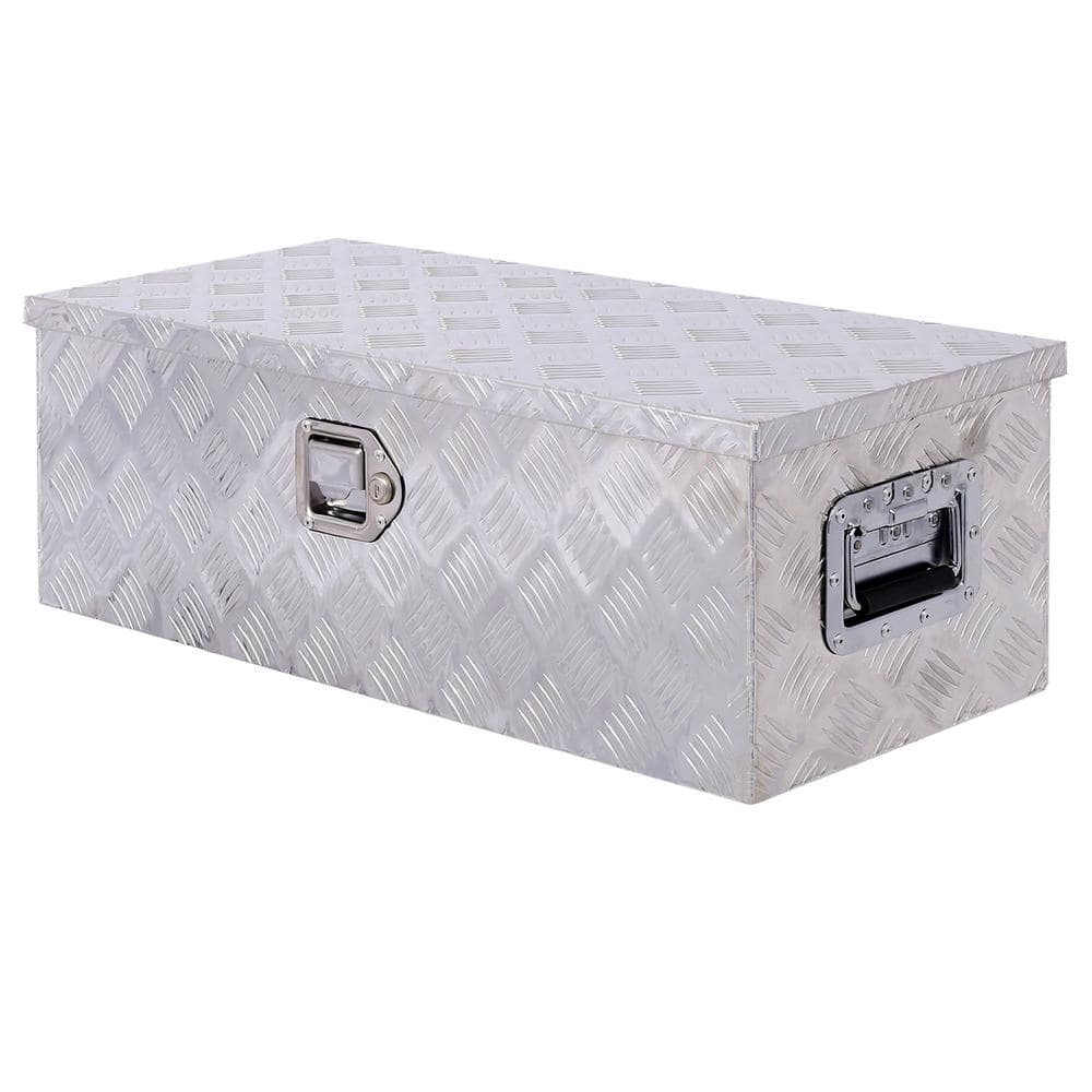 10.2 in. H x 29.9 in. W x 13 in. D Silver Aluminum Tool Box, Heavy-Duty Tru
