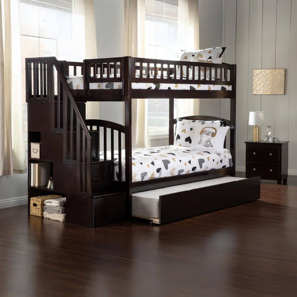 Westbrook Espresso Twin Over Twin Staircase Bunk with Twin Size Urban Trundle Bed