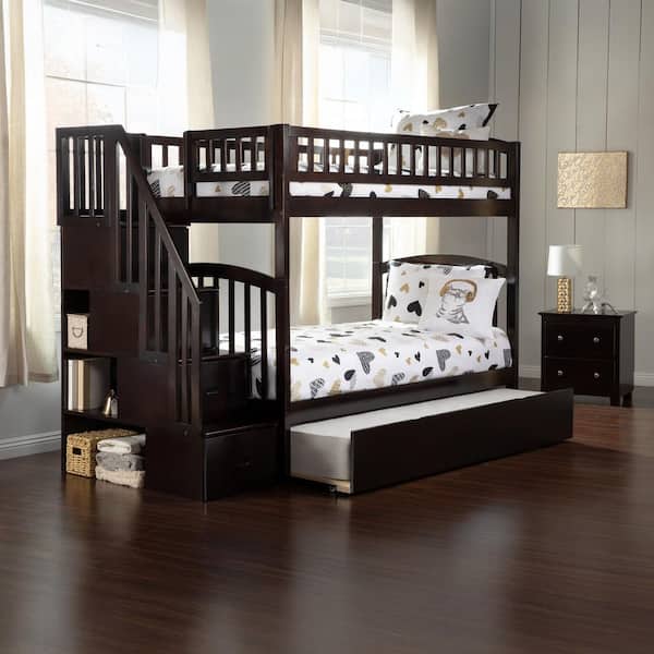 AFI Westbrook Espresso Twin Over Twin Staircase Bunk with Twin Size Urban Trundle Bed