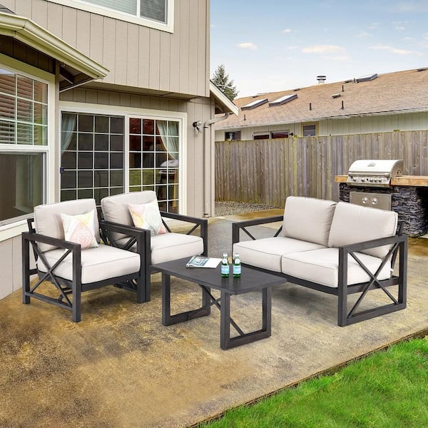 2-Piece Patio Loveseat and Table Set Cushioned Outdoor Conversation Furniture Set