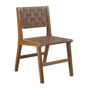 Oslo Brown Faux Leather Woven Dining Chair Set of 2