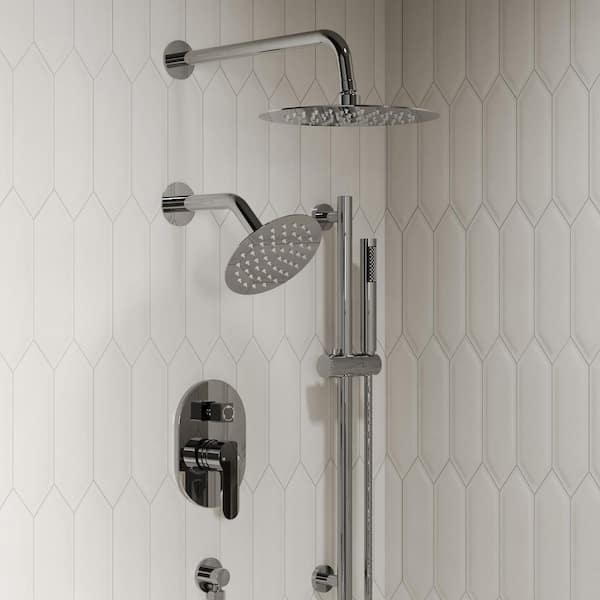 YAWWALK 3-Spray Wall Mounted 10 and 6 in. Dual Shower Head and Handheld Shower Head 2.5 GPM in Chrome (Valve Included)