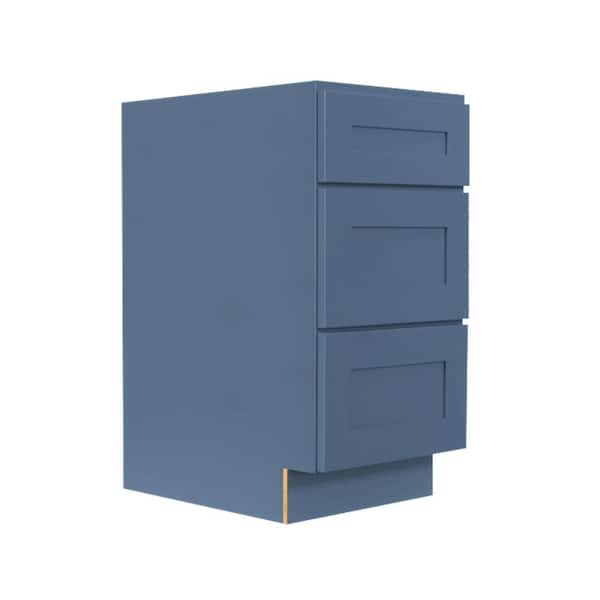 LIFEART CABINETRY Lancaster Blue Plywood Shaker Stock Assembled 3-Drawer Base Kitchen Cabinet 21 in. W x 34.5 in. D H x 24 in. D