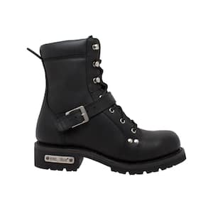 Men's Size 8 Black Grain Leather 8 in. Motorcycle Boots